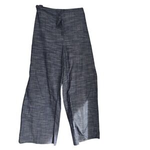 Wide‎ Leg Cropped Pants Blue Drawstring Waist Casual Comfy